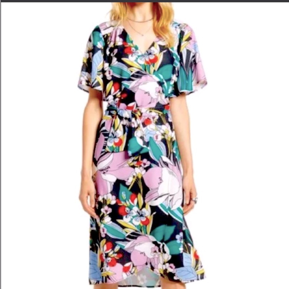 Halogen flutter sleeve wrap dress